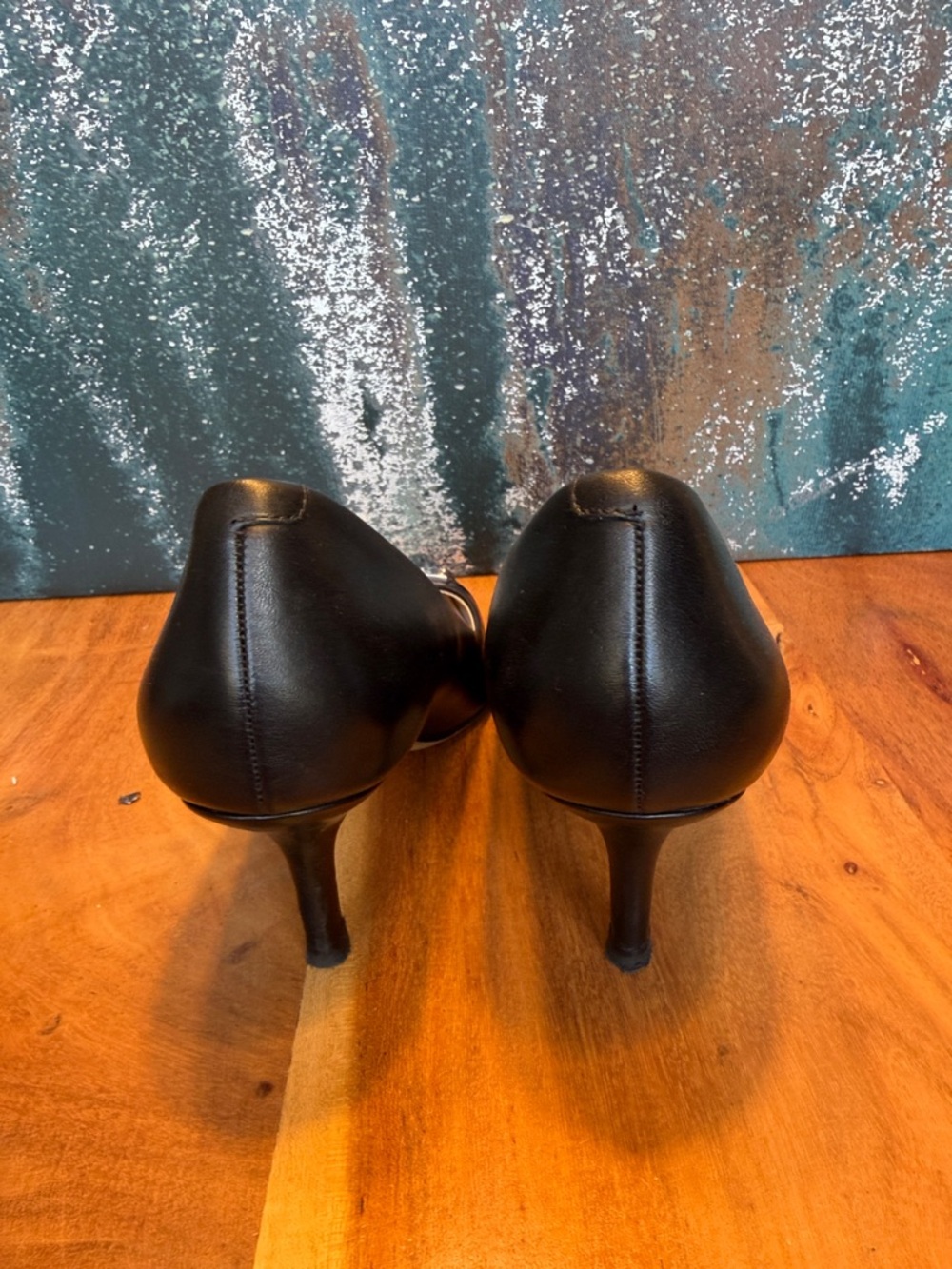 Coach Black Pointed Toe Leather Pumps with Silver Logo Plate - Picture 4 of 14